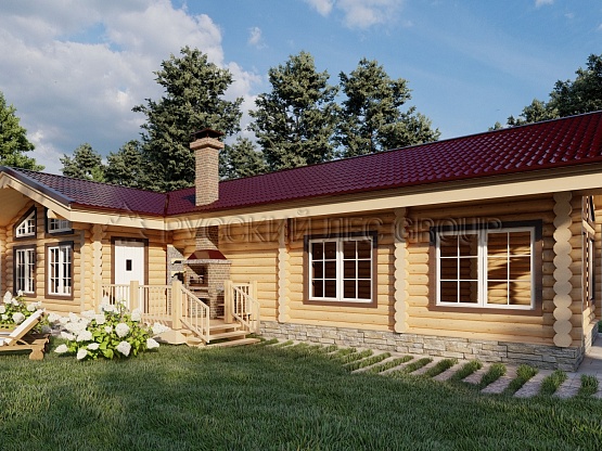 Дом из бревна проект АЛЕКСАНДРИТ 74,0м2 7,5х15,75
