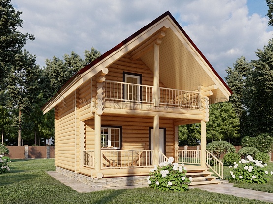 Дом из бревна проект ШЕББИ 77,7м2 5,5х8,0