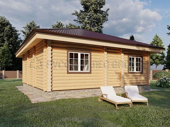 Дом из бревна проект АНДРЕАС 82,4м2 9,0х9,0