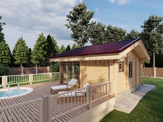 Дом из бруса проект ТЕРРАНЬИ 27,30м2 5,6х5,6